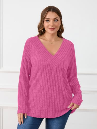 Image of BELAROI Womens Plus Size Sweaters V Neck Fall Tunic Top Pullover Shirts