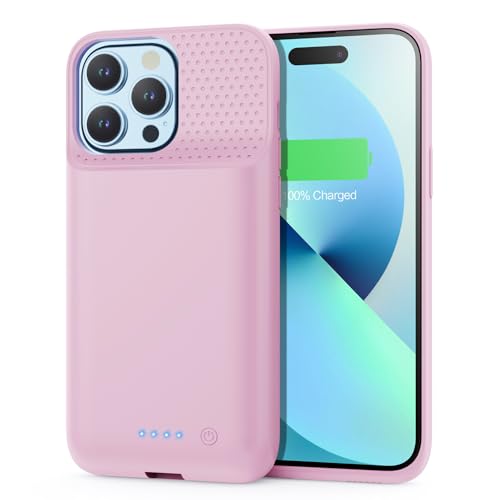Battery Charging Case for iPhone 12Pro Max/13Pro Max/14Pro Max/14Plus (6.7 Inch) Powerful 8600mAh Portable Rechargeable Charger Case for iPhone 14ProMax/14Plus/13Promax/12Promax Battery Case-Pink