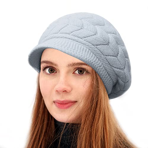 Gorro de Invierno para Mujer, Gorro de Beanie con Visera Punto Cálido, Gorro de Invierno de Leorx de Lana para Regalo de Invierno, Esquí, Deportes al Aire Libre, Diario (Gris) Cover