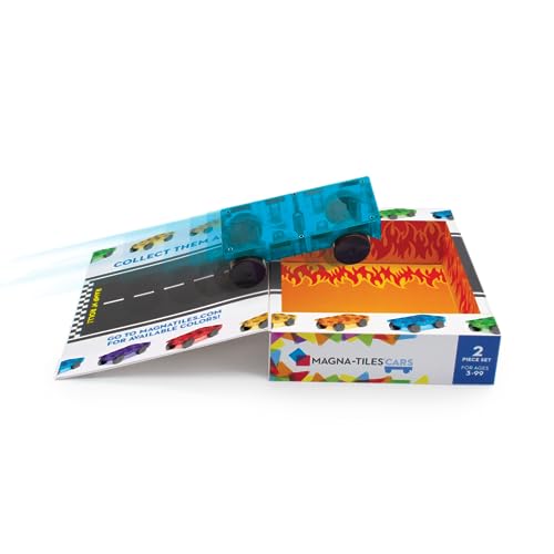 Image of MAGNA-TILES Cars - Blue & Orange 2-Piece Magnetic Construction Set, The Original Magnetic Building Brand