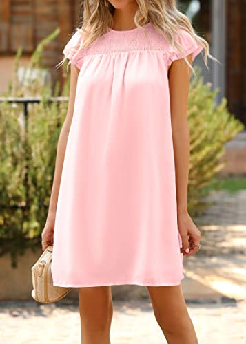 Image of KIRUNDO Wedding Guest Shift Dresses for Women Short Spring Summer Ruffle Cap Sleeve Chiffon Babydoll Flowy Mini Sundress