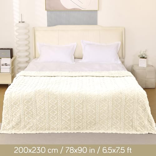 Image of HOKIPO Fleece AC Blanket Double Bed Queen, 200X230 Cm / 6.5X7.5 Feet, Cream (AR-5743-CRM)
