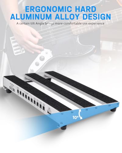 Image of STRICH Guitar Pedal Board with Built-in Power Supply, 15 x 7.8 inch Silver-White Lightweight Aluminum Alloy, PedalBoard with Pedal Cables, Bag, Hook Loop Strips PB-MP15