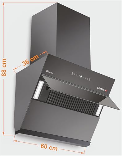 Image of Sujata 1650 m /hr Chimney for Kitchen 60cm | 15 Yrs Warranty on BLDC Motor & 5 Yrs on Product | Filterless Autoclean Kitchen Chimney for Home, 9 Speed Motion Sensor, Low Noise Level (Diamond Black)