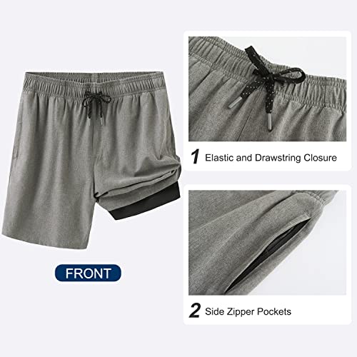 Image of HODOSPORTS Mens 7 inch Swim Trunks with Compression Liner S-6XL Quick Dry Swimming Shorts Zipper Pockets Swimsuits