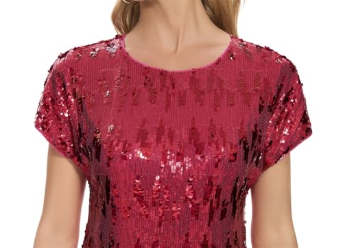 Image of Women's Crewneck Sequin Shift Dress Short Sleeve Casual Holiday Sparkly Party Dress