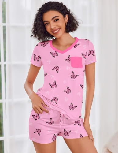 Image of Ekouaer Womens Pajama Sets Short Sleeve Pajamas for Women Sets Soft Lounge Sets Casual V Neck Sleepwear PJS