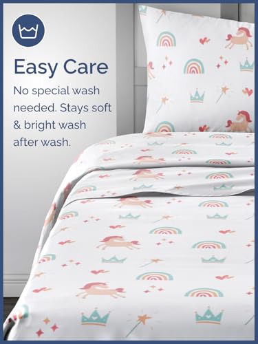Image of Kids Full Size Princess Unicorns Bed Sheets - 4 Piece Kids Sheet Set | Princess Unicorns Themed Bedding, Ultra-Soft, Cute & Cozy, Breathable & Machine Washable, Bed Set for Boys, Girls & Teens