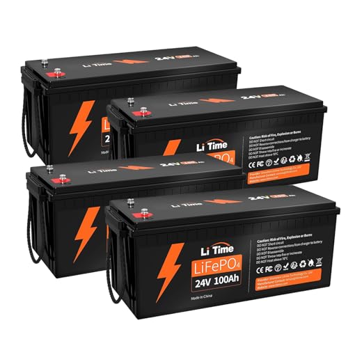 Image of LiTime 4 Pack 24V 100Ah LiFePO4 Lithium Battery for Off-grid, RV, Marine | 100A BMS, 4000+ Deep Cycle, IP65 Waterproof, Low-temp Cutoff Protection, Max 4P2S, 2560Wh, for Solar Storage, Home Backup