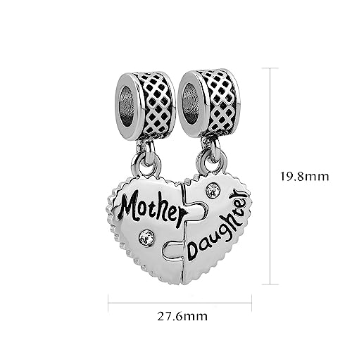 Image of Mother Daughter Charm Compatible with Pandora Charm Bracelets Family Matching Heart Pendant Gift Gold CZ Birthday Anniversary
