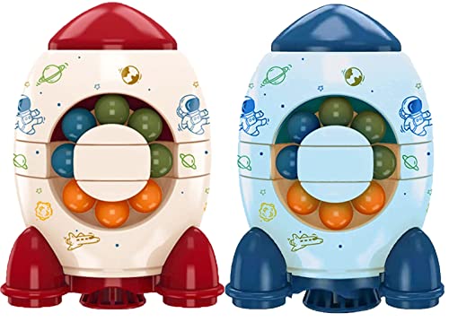 2 Stück Rotierende Magische Bohnen kreative Fingerspitzen-Gyro-Puzzle-Spielzeug, lindert Angstzustände, Dekompression für Erwachsene und Kinder ab 3 4 5 6 7 Jahren Mädchen Jungen Geschenk (Blau+Rot) Cover