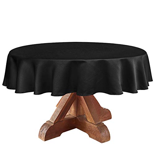 Image of Obstal 210GSM Round Table Cloth, Black, 70 Inch Diameter | Water Resistance Microfiber Tablecloth, Decorative Fabric Circular Table Cover for Outdoor and Indoor Use