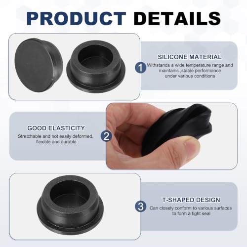 Image of MECCANIXITY 11pcs T-Shaped Silicone Plugs 34.8mm 1-3 /8 Inch Dia Snap in Plug Hole Seal Cover Round Rubber Stopper for 33.5-34.8mm Holes Kitchen Rubber Bulkheads Waterproof Sealing, Black