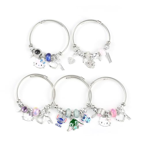 Image of YouLuo Cute Necklace Charm Bracelet Set,Personalized Jewelry Gift for Women | Cute Charm Bracelet, Adjustable Stainless Steel Bracelet, Anime Cartoon Accessories Bracelets for Women Gift and Friendship