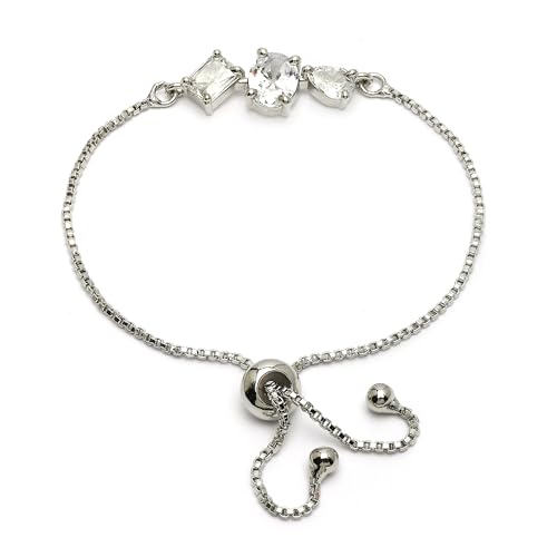 Image of ZENEME Bracelet Silver Toned Rhodium Plated American Diamond Crystal Charm Bracelet For Women