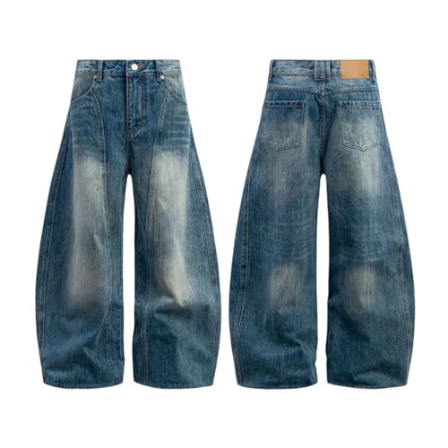 Men's Retro Washed Denim Jeans, American Style, Straight Leg, Curved Edges, Trendy Denim Pants3