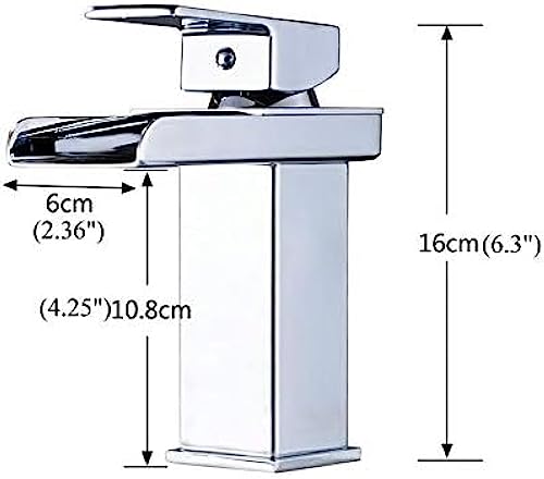 Robinet de lavabo de bain chromé poli brillant au fini miroir et design cascade contemporain
