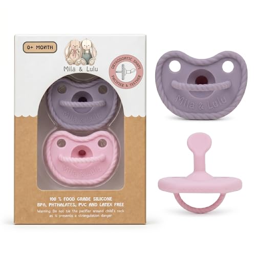 Image of Orthodontic Silicone Pacifiers (Set of 2) - 100% Food-Grade, One-Piece Design, Soft Orthodontic Nipple, Airflow Shield, Multi-Use Pacifier for 0+ Months - Ballerina /Mauve - Mila & Lulu
