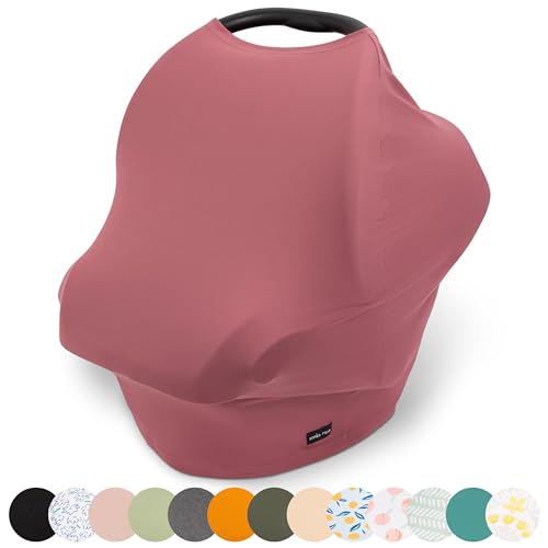 Image of Breathable Nursing Cover Up and Car Seat Cover for Babies Simka Rose - Breastfeeding Cover for Baby Boy & Girl - Adjustable Stretchy Infant Carseat Canopy Carrier Cover for Summer - Must Have Registry