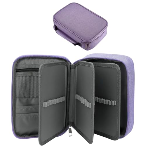 Estojo Escolar Grande Capacidade, Estojo Box Jumbo Com Alça e Elastico para 72 canetas ou lápis, Feminino Masculino, Infantil Adulto, Organizador Com Divisórias e Zíper (LILÁS)