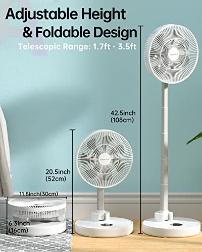 Tripole 12'' Standing Fan Oscillating Pedestal Fan, Rechargeable Battery Operated Fan Quiet Height Adjustable Floor Fan With Remote Timer, Foldaway Portable Fan For Bedroom Home Travel, 5-31H Working #TOP1