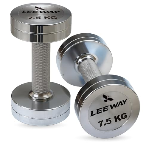 Image of Leeway Steel Dumbbell Set 7.5 Kg x 2 | Chrome Dumbbells for Home Gym | Rust-Resistant Non-Slip Grip | Strength Training Metal Dumbbell Set | Iron Dumbell | Round Dumble | (7.5kg X 2 = 15kg Chrome)