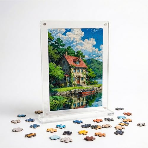 Image of Mini Leaves Morning Light Acrylic Frame Jigsaw Puzzle 140 Pieces | Cozy Room Desk Decor with Display Frame | Premium Gift for Art & Puzzle Lovers