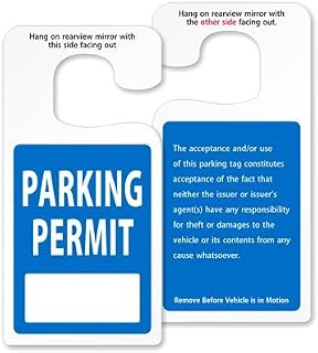 SmartSign (Pack of 50) Write in Parking Permit Hang Tag | 7" x 3.5" Plastic, Car Parking Pass, Blue and White, Made in USA