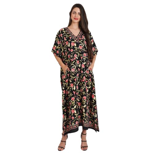 Image of Miss Lavish London Kaftan Dresses for Women Plus Size Long Batwing Sleeve Caftans, V Neck Moo Moo Printed Beach Cover Up Maxi Beach Dress, Bathing Suit Cover-Up Loungewear