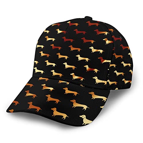 I Love My Dog Dachshunds - Gorra de béisbol unisex, diseño de impresión completa, 100% poliéster, tamaño ajustable, sombrero cómodo, Patrón dorado de perro salchicha o doxie, negro, Talla única