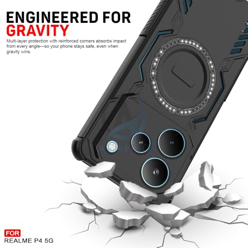 Image of AESTMO Back Case Cover for Realme P4 5G | Magnetic Case with Built-in Metal Ring | Compatible with MagSafe Accessories | Shockproof Hybrid (PC + TPU, Black)