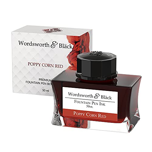 Wordsworth and Black Fountain Pen Ink Bottle (50 ml) Premium Luxury Edition, [Poppy Corn Red] Fountain Pens Bottled Ink; Classic Designed Bottle Smooth Flow 50 ml