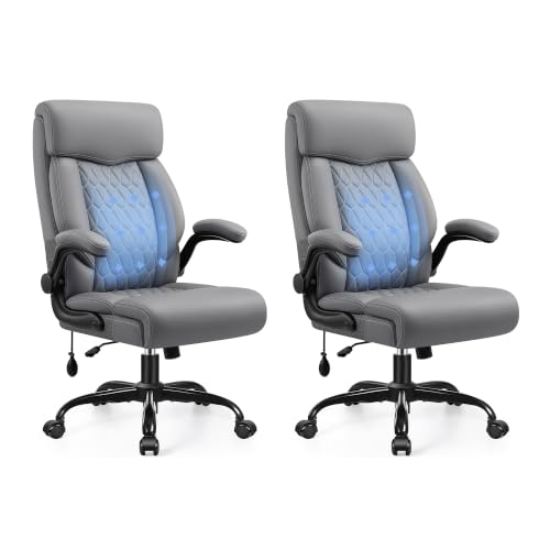 Image of Ergonomic Office Chair with Lumbar Support, Executive Leather Computer Desk Chair with Flip Up Arms & Rocking Function, High Back Big and Tall Comfortable Gaming Chair for Home Office