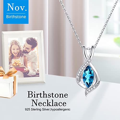 925 Sterling Silver Birthstone Necklace For Women, November Birthstone Necklace Blue Jewelry Anniversary Valentines Day Gifts For Her Mothers Day Christmas Birthday Gifts For Women Mom Wife Girlfriend Blue Topaz Necklace #TOP3