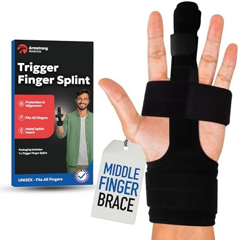 Trigger Finger Splint Middle Finger Brace | Middle Finger Splint For Broken or Fractured Middle Finger, Arthritis, Tendonitis, Tenosyvitis | Mallet Trigger Finger Straightener Immobilizer | LARGE