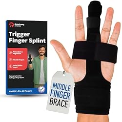 Trigger Finger Splint Middle Finger Brace | Middle Finger Splint For Broken or Fractured Middle Finger, Arthritis, Tendonitis, Tenosyvitis | Mallet Trigger Finger Straightener Immobilizer | S/M
