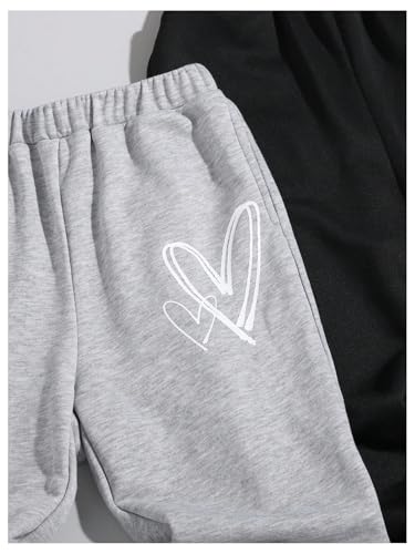 SweatyRocks Girl's 2 Pack Heart Print Sweatpants Elastic High Waist Workout Jogger Pants with Pockets3