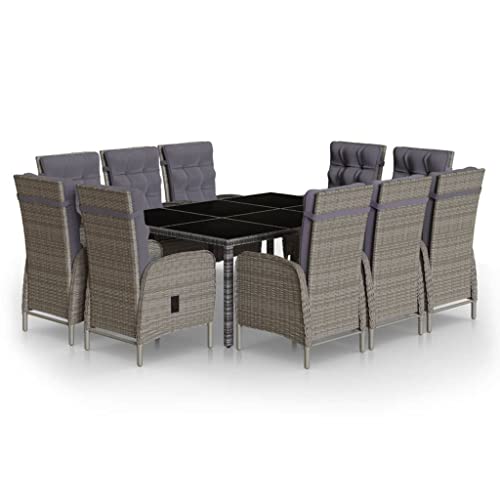 11 Piece Garden Dining Set, Poly Rattan Grey, Outdoor Patio Furniture with Reclining Chairs & Tempered Glass Table, Weather-Resistant, for Garden, Balcony - Image 4