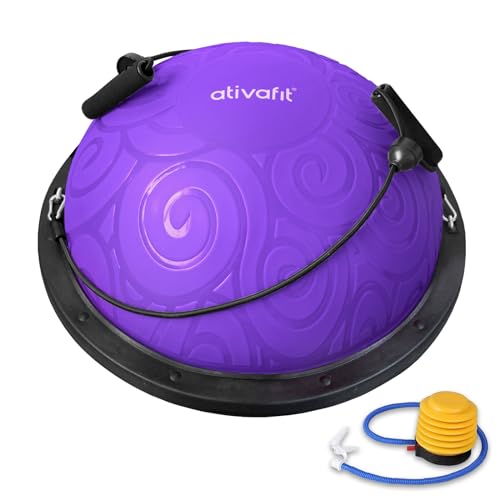 Ativafit Balance Ball Half Exercise Ball Balance Trainer Inflatable Yoga Ball for Home Gym Workouts Core Strength Fitness Half Ball with Resistance Bands, Pump, Support to 660 lbs