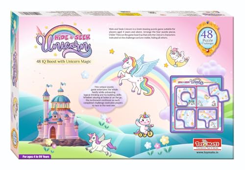 Image of toymate Hide N Seek Unicorn IQ Puzzle Game | 48 Brain-Teasing Challenges for Kids | Logic & Problem-Solving Educational Toy | Single Player Travel Puzzle for Ages 4+