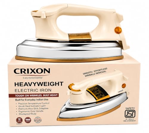 Image of 1.5KG Heavy Weight Dry Iron 1000W with 1 Year Replacement Warranty | Electric Iron Press for Clothes | Adjustable Temperature, Shockproof Heavy-Duty Body, Nonstick Soleplate | Made in India