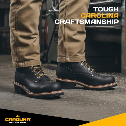 Image of Carolina Elm 8 inch Unlined Logger Boots for Men, EH-Rated, Slip-Resistant | Electrical Hazard Protection, Slip Resistant Grip, Memory Foam Footbed, Unlined Breathability, Steel Shank Support