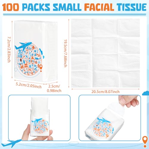 Image of Therwen 100 Pack Pocket Tissues Travel Bulk 1000 Sheet, Journey Theme