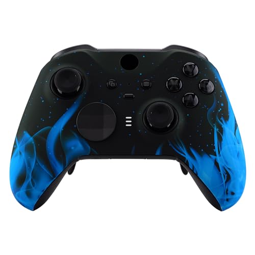 eXtremeRate Blue Flame Patterned Faceplate Cover, Soft Touch Front Housing Shell Case Replacement Kit for Xbox One Elite Series 2, Xbox Elite 2 Core Controller Model 1797 - Accent Rings Included
