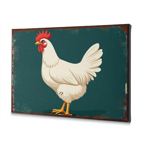 Tableau poulet blanc peigne rouge toile déco murale 30x40