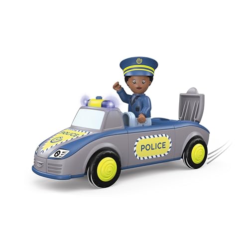 Toddys by siku 0148, Tom Trusty, 3-teiliges Polizeiauto mit Licht und Sound, Zusammensteckbar, Inkl. beweglicher Spielfigur, Hochwertiger Schwungradmotor, Blau/Grau, Ab 12 Monaten