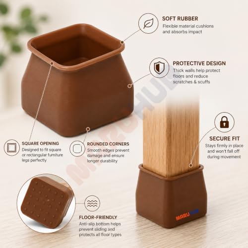 Image of MaruHub Non Slip Furniture Pads for Hardwood Floors, Furniture Leg Protectors for Chair, Table, Sofa, Self Adhesive Rubber Pads to Prevent Floor Scratches & Reduce Noise (Black, Model 18)