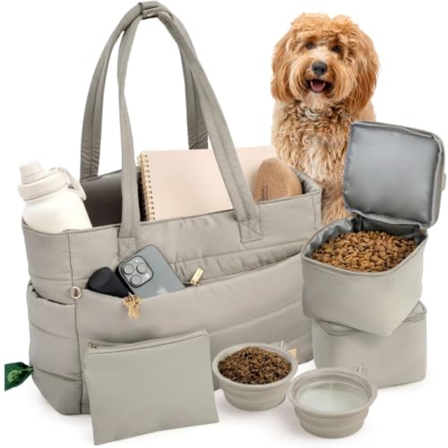 Image of Rubyloo Puffer Dog Travel Bag for Dog Moms, Diaper Bag with Travel Bowls