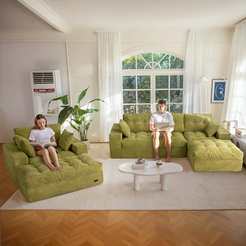Image of MAXYOYO Sectional Sofa Couch and Chaise Lounge, L Shaped Modern Cloud Couch with Ottoman, Comfy Sofa with Layered Cushion, Tufted Upholstered Sleeper Chair for Living Room, No Assembly Required