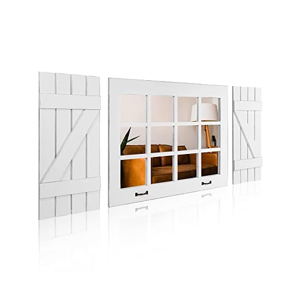   Besuerte-Heavy-Duty-Farmhouse-Window-Shutters-Decor-Decorative-Mirrors-for-Wall-Decor-with-12-Pane-Real-Glass-Two-Z-Style-Shutters-Window-Frame-Mirror-for-Living-Room-Dining-Room-Rustic-White